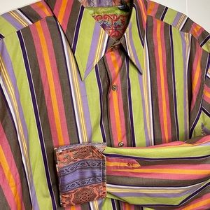 Robert Graham Vertical Line Floral Flip Cuff Classic Fit Men's 3XLT Button Shirt